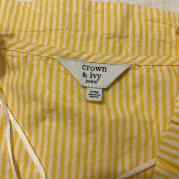 Crown & Ivy Women Yellow Striped Ruffle Neck Sleeveless Blouse Top Size PM NWT - Picture 4 of 6
